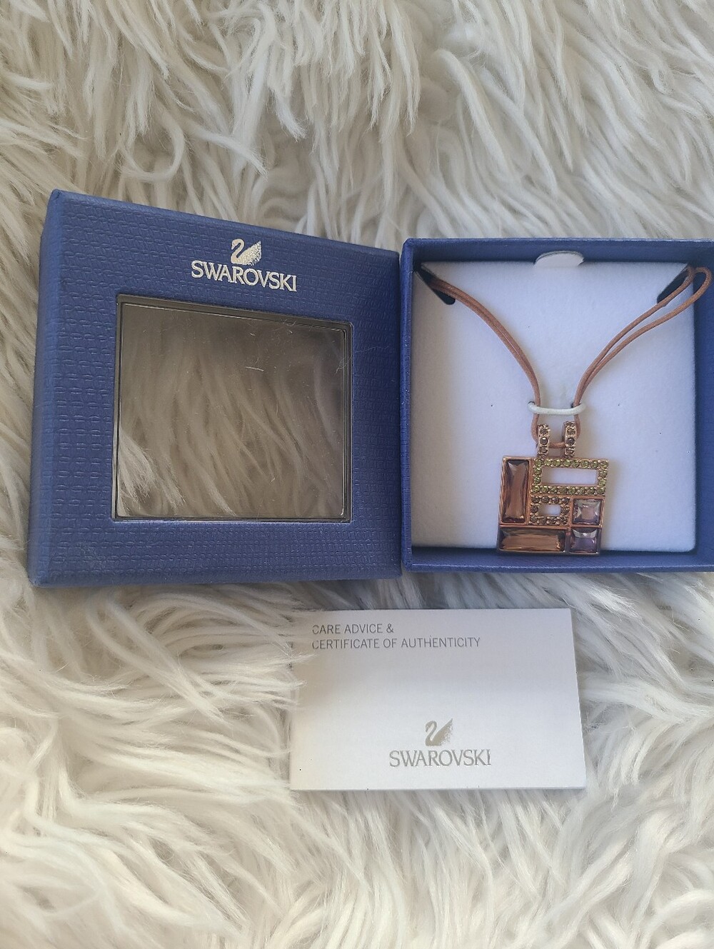 Swarovski Ilori Geometric Rose Gold Plated Pendant Necklace- Like New In Box